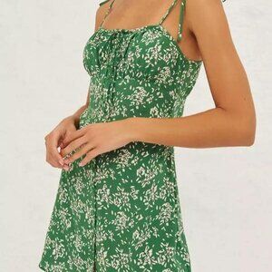 Ba&sh Green Volver Ruched Floral-print Crepe Mini Dress